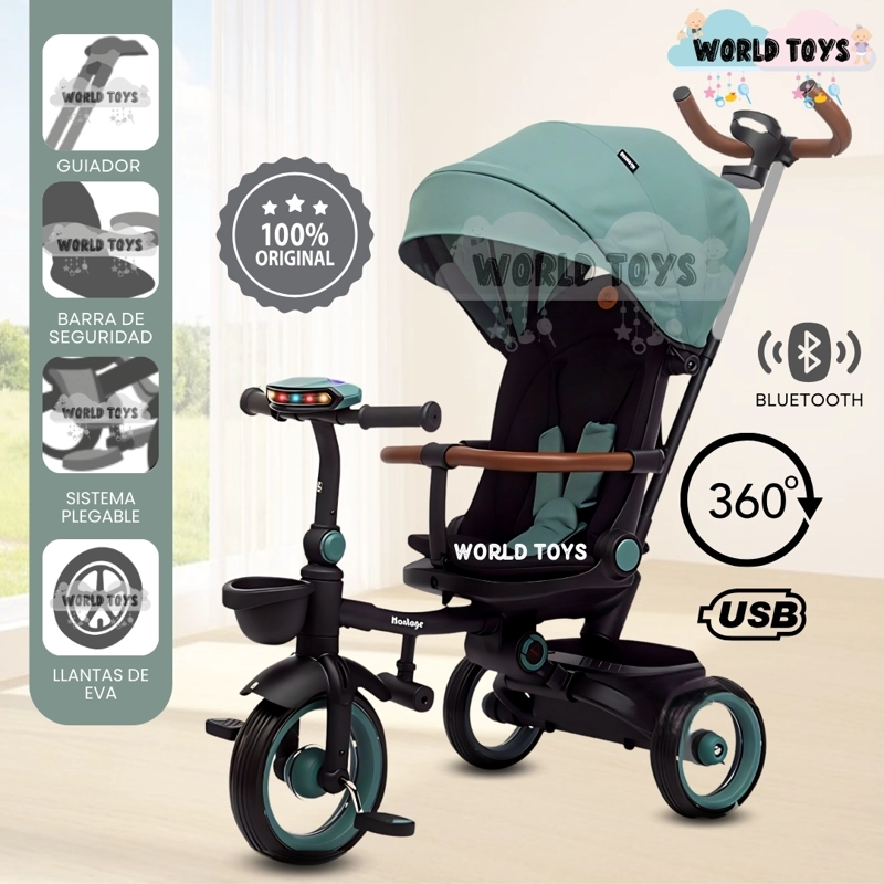 TRICICLO GUIADOR PLEGABLE «FOLDING» CON BLUETOOTH GREEN - 1