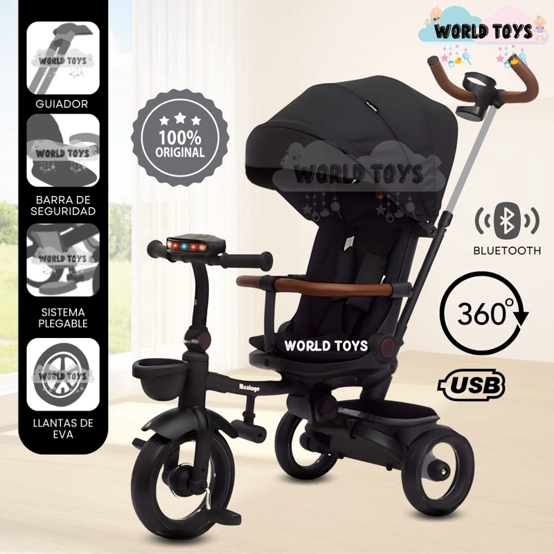 TRICICLO GUIADOR PLEGABLE «FOLDING» CON BLUETOOTH BLACK - 1