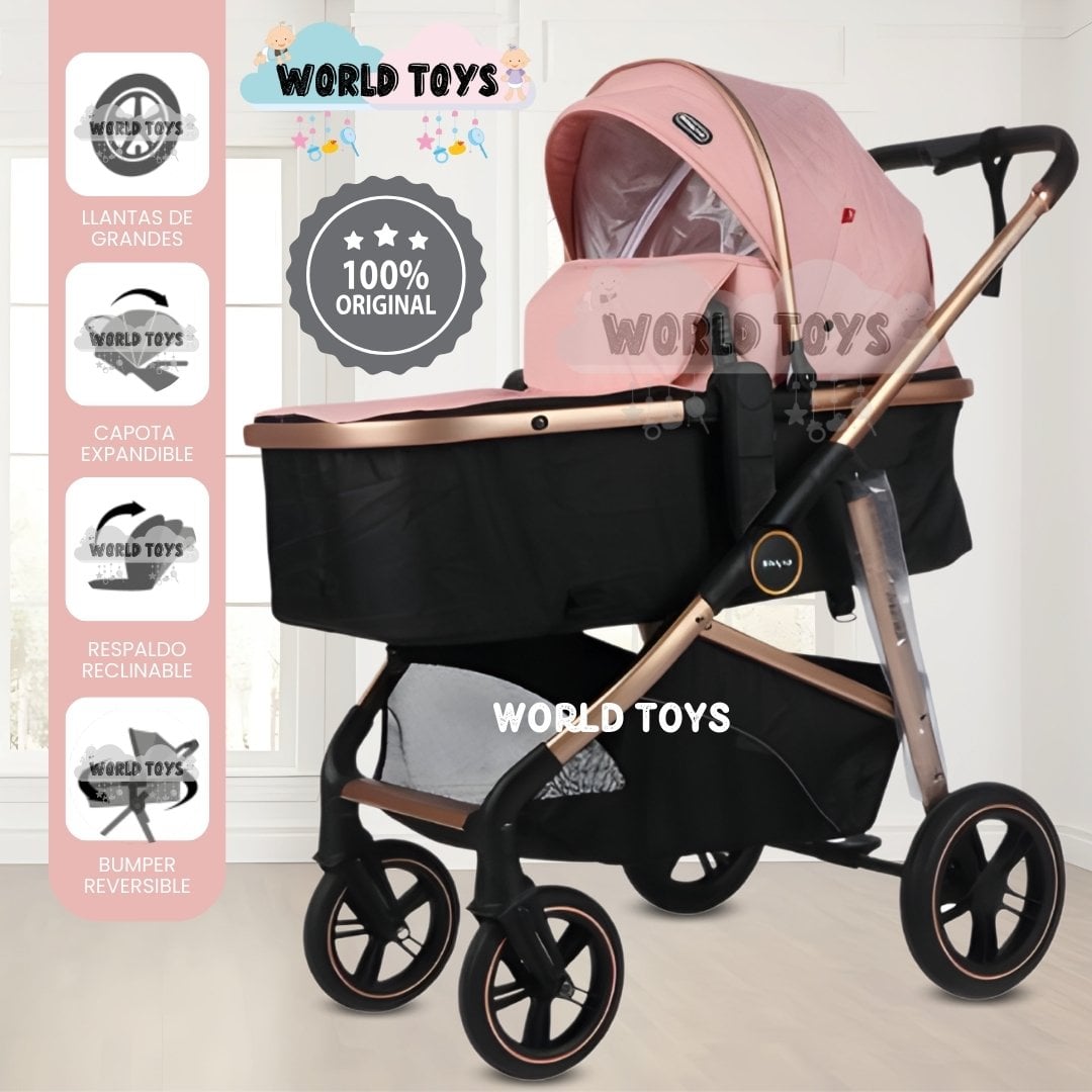 COCHE MOISÉS TRAVEL SYSTEM «MUNICH GOLD» DE LUJO PINK - 1