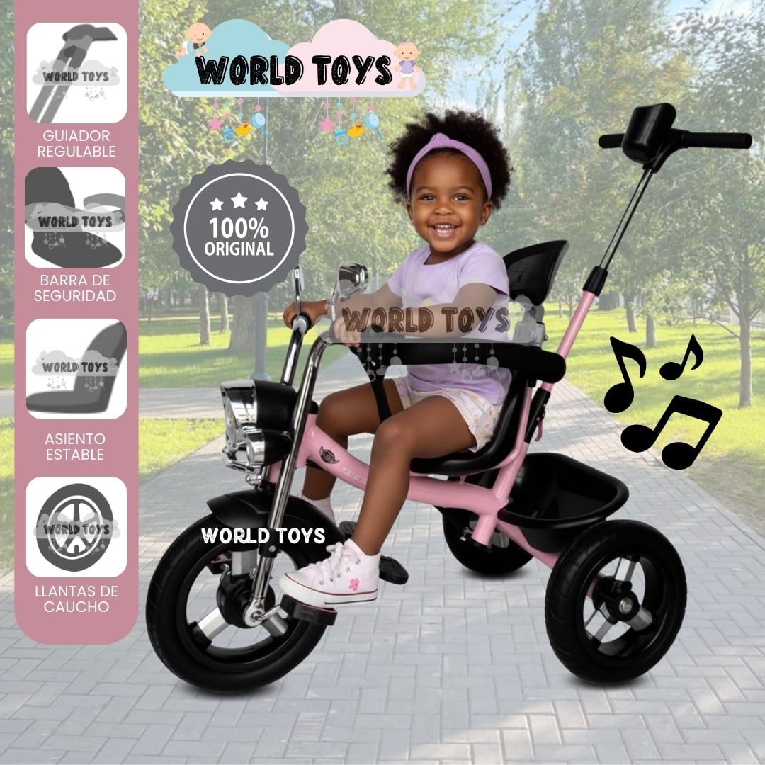 TRICICLO CHAVITO CON GUIADOR «YARLEY» MUSICAL LIGHT PINK - 1