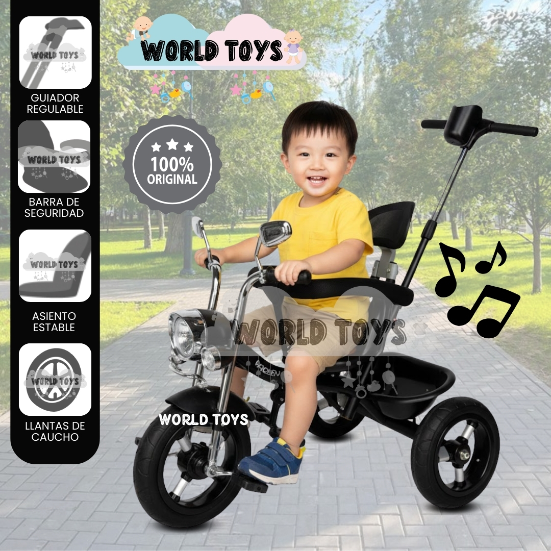 TRICICLO CHAVITO CON GUIADOR «YARLEY» MUSICAL BLACK - 1