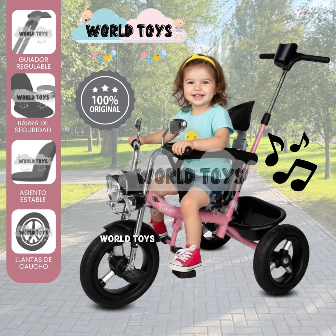 TRICICLO CHAVITO CON GUIADOR «YARLEY» MUSICAL PINK - 1
