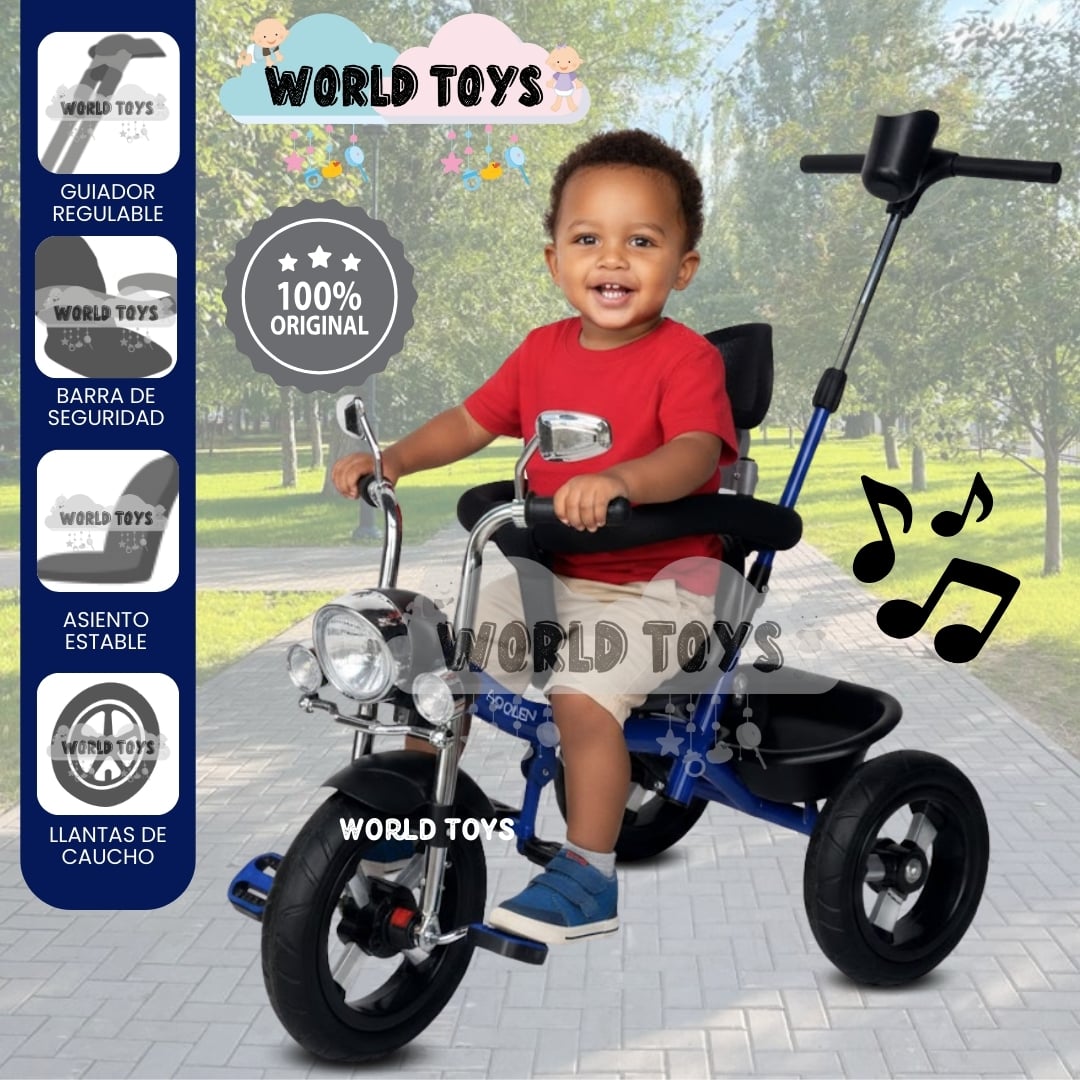 TRICICLO CHAVITO CON GUIADOR «YARLEY» MUSICAL BLUE - 1