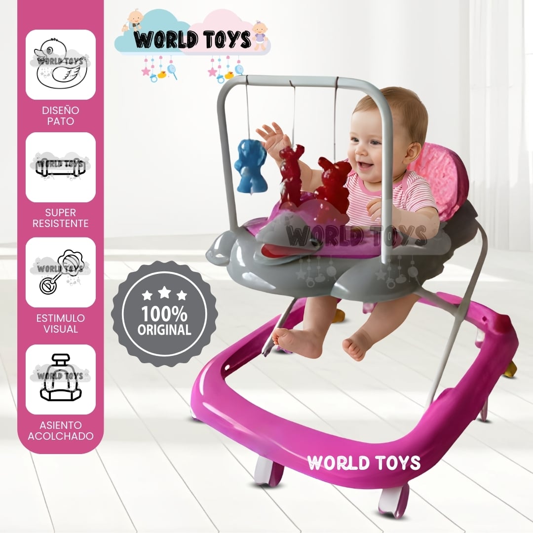 ANDADOR CON TABLERO MUSICAL «UGLY DUCKY» PINK Y GREY - 1