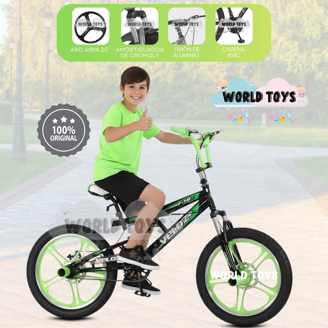 BICICLETA ACROBÁTICA BMX ARO 20 «ELICE FREESTYLE» BLACK GREEN - 1