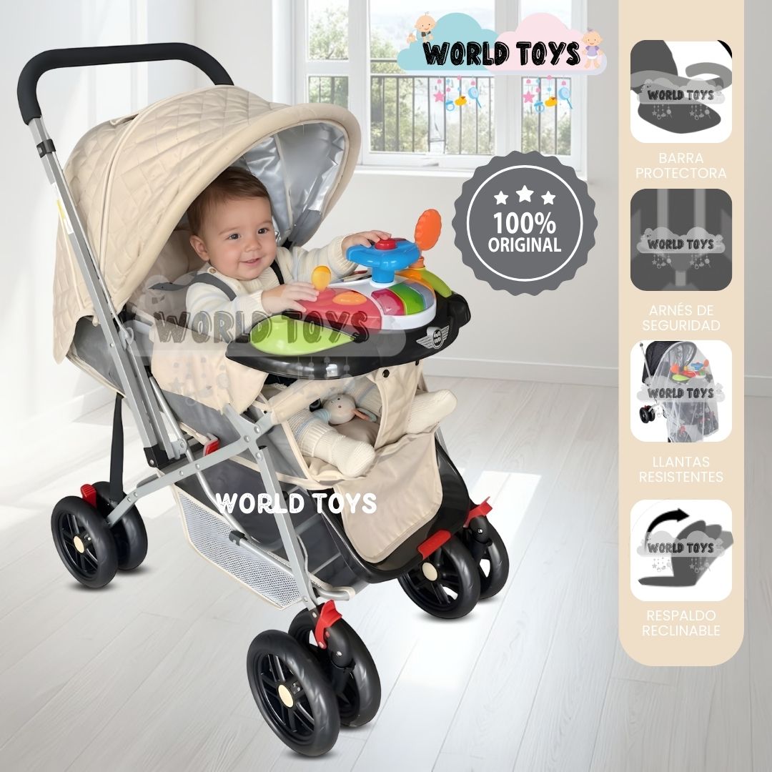 COCHE CUNA DIDACTICO «SHABY» CON MANGO REVERSIBLE BLUE - 1