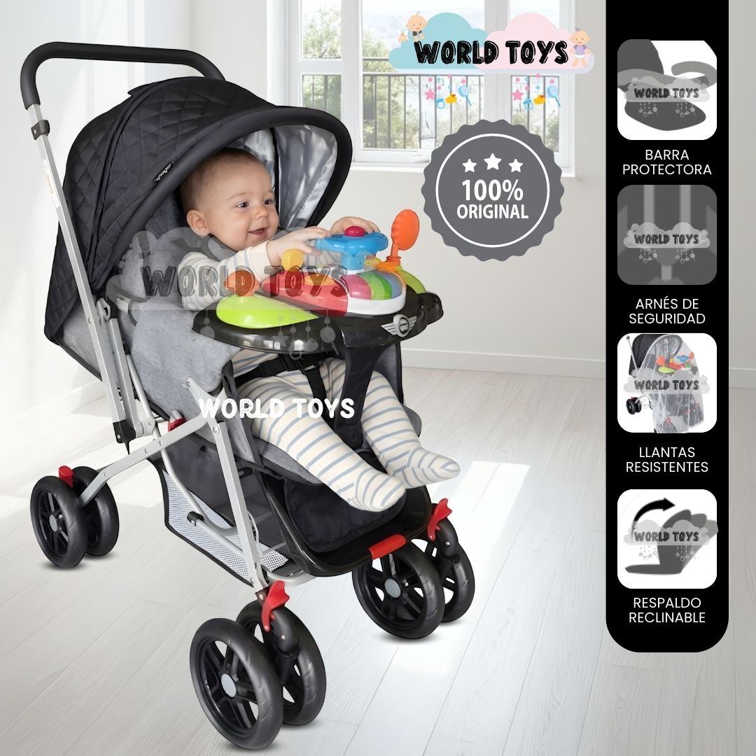 COCHE CUNA DIDACTICO «SHABY» CON MANGO REVERSIBLE BLUE - 1
