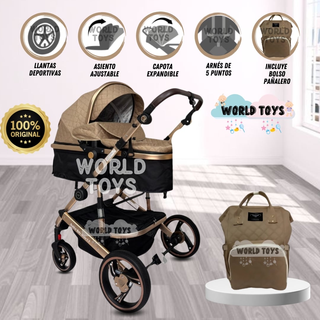 COCHE MOISÉS DE LUJO CON MOCHILA PAÑALERA «MILAN LITE» - 1