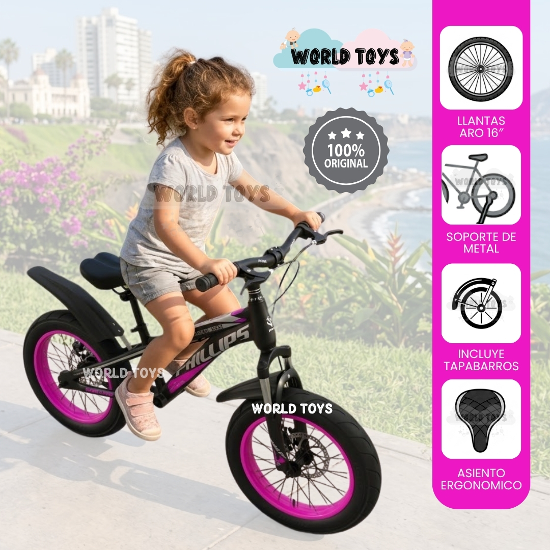 BICICLETA DEPORTIVA ARO 16 «PHILLIPS» LLANTAS ANCHAS FUCSIA - 1