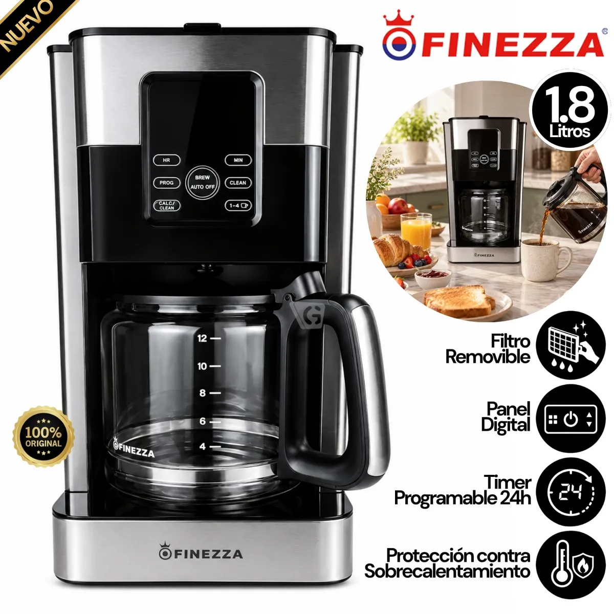 CAFETERA ELÉCTRICA FINEZZA CK-676DI FILTRO 1.8 LTS ACERO - 1