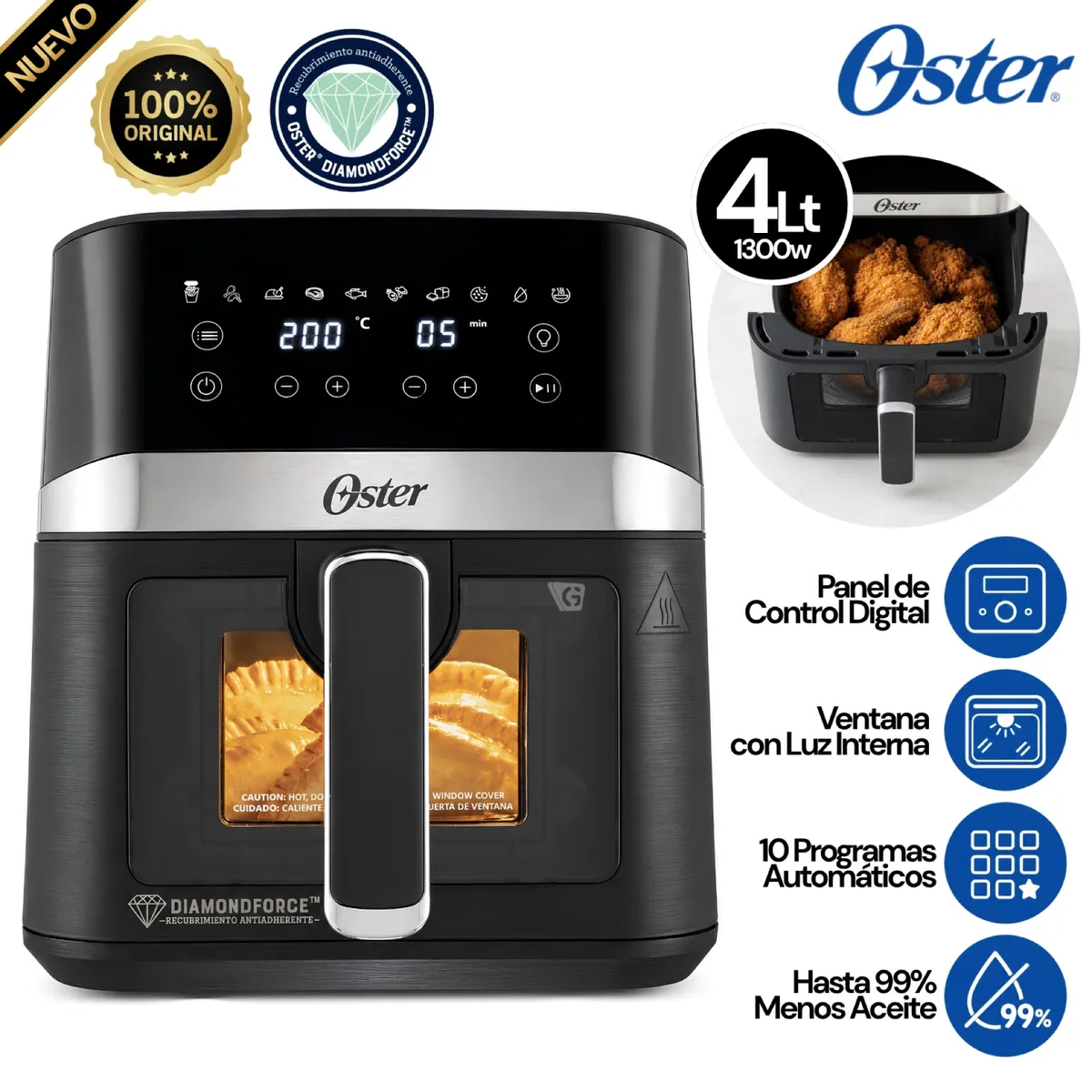 FREIDORA DE AIRE OSTER CKSTAF40WDDF 4 L DIGITAL DIAMOND FORCE - 1