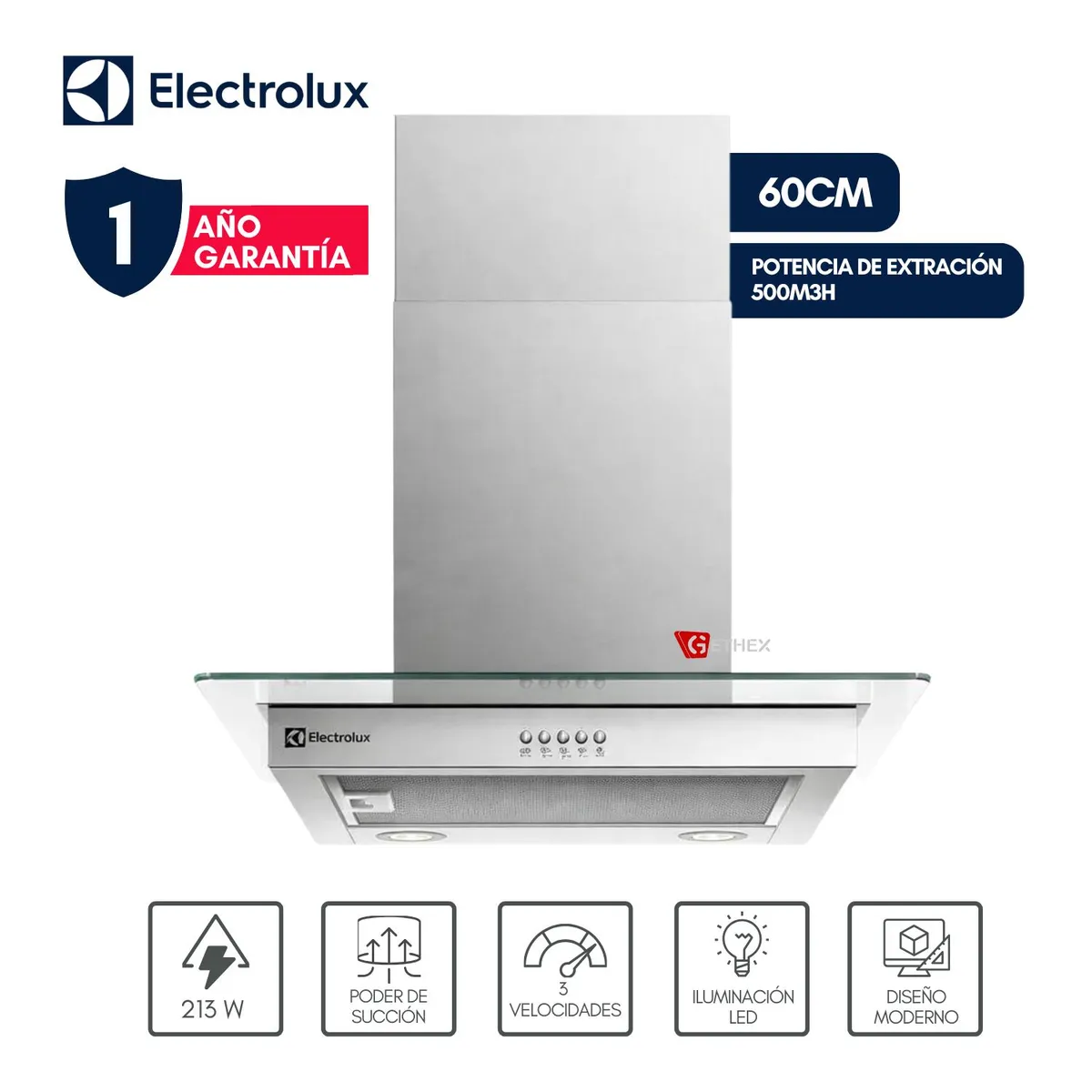 CAMPANA DE PARED 60CM EFFICIENT ACERO INOXIDABLE CE6VX ELECTROLUX - 1