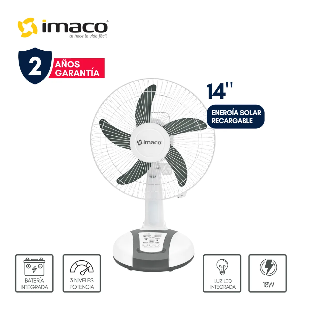 VENTILADOR 14 SOLAR RECARGABLE DE MESA FAN1418SOL IMACO - 1
