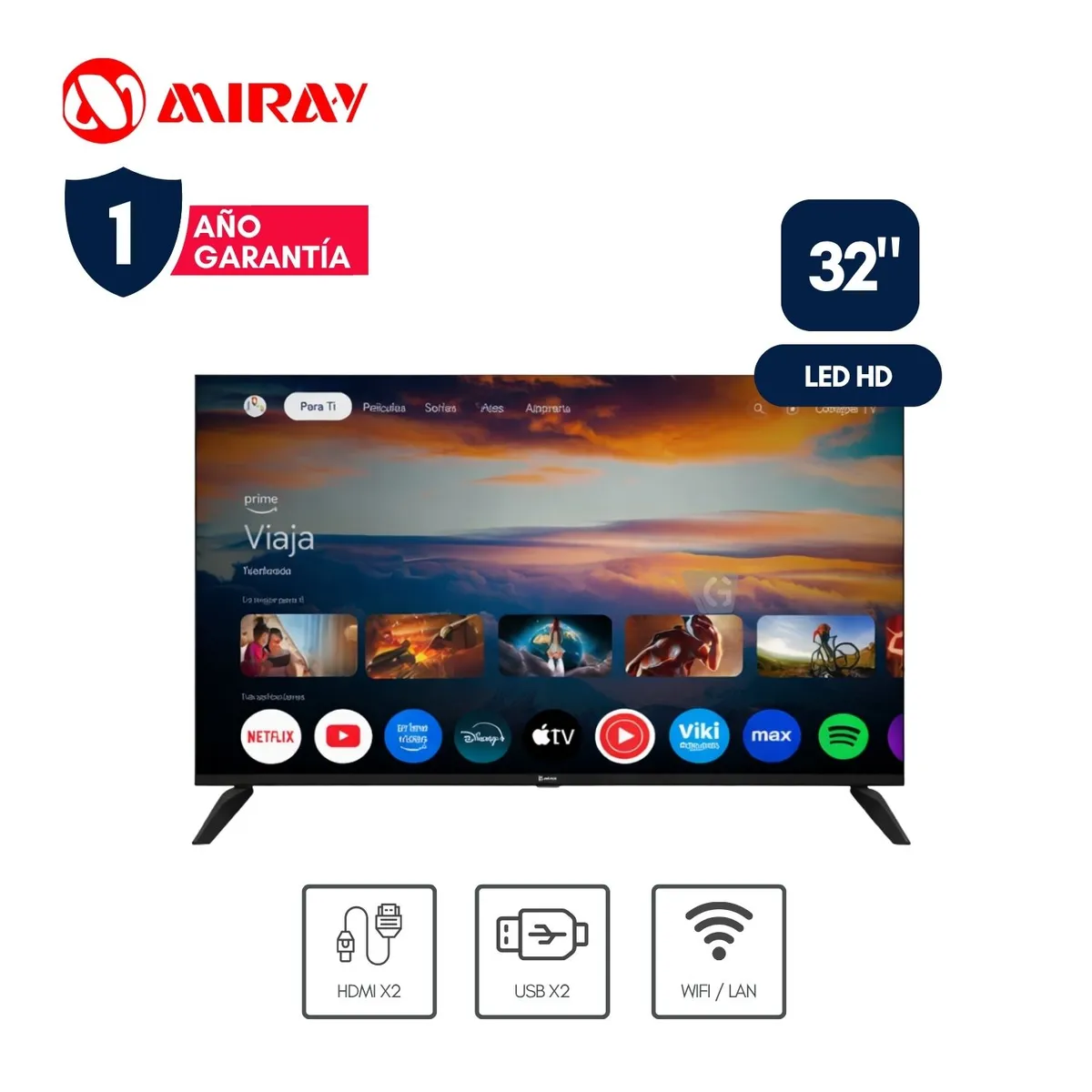 TELEVISOR MIRAY GOOGLE TV LED HD 32 MS32-E2000GBT - 1