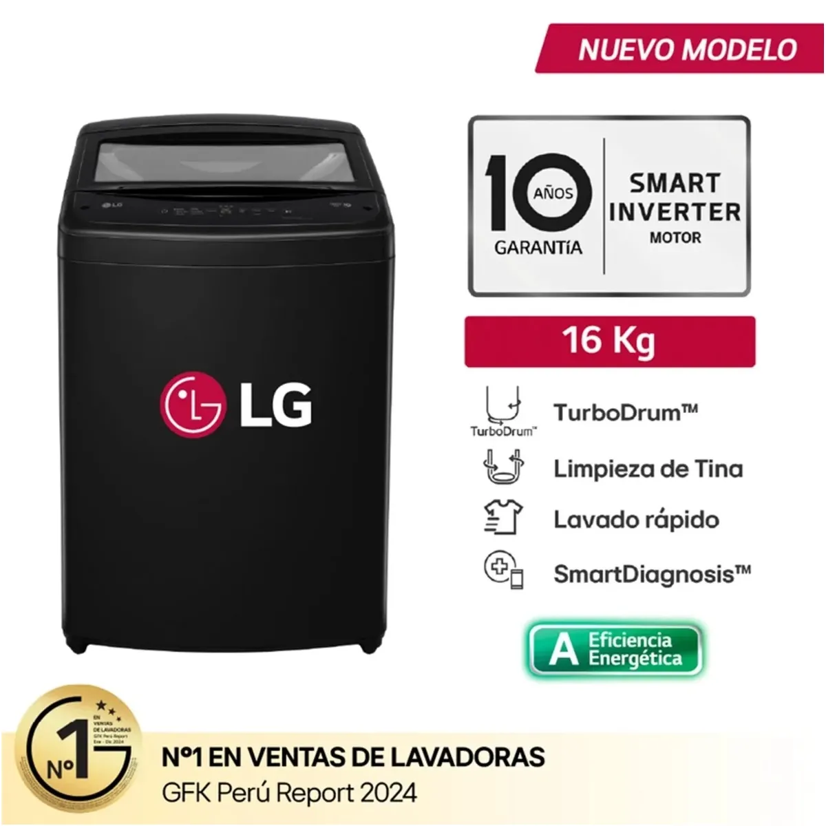 LAVADORA LG 16 KG CARGA SUPERIOR TURBODRUM™ WT16OBVTB – ONYX NEGRO - 1