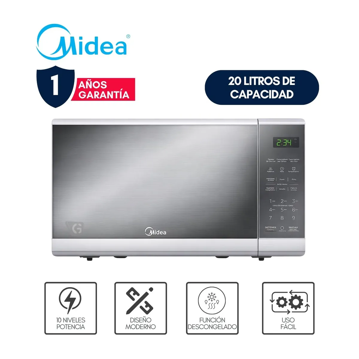 HORNO MICROONDAS 20L PRACTIA PUERTA ESPEJO MMDF07S2MG-PE MIDEA - 1