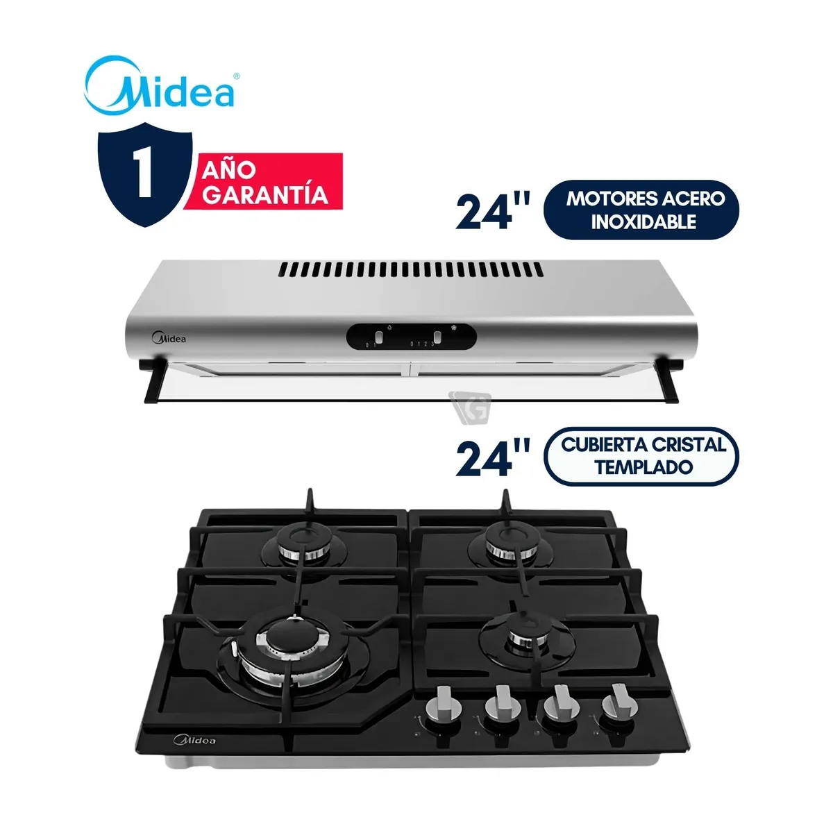 COMBO MIDEA ENCIMERA MTGB24R3402GG Y CAMPANA MH60F49EM21SB - 1