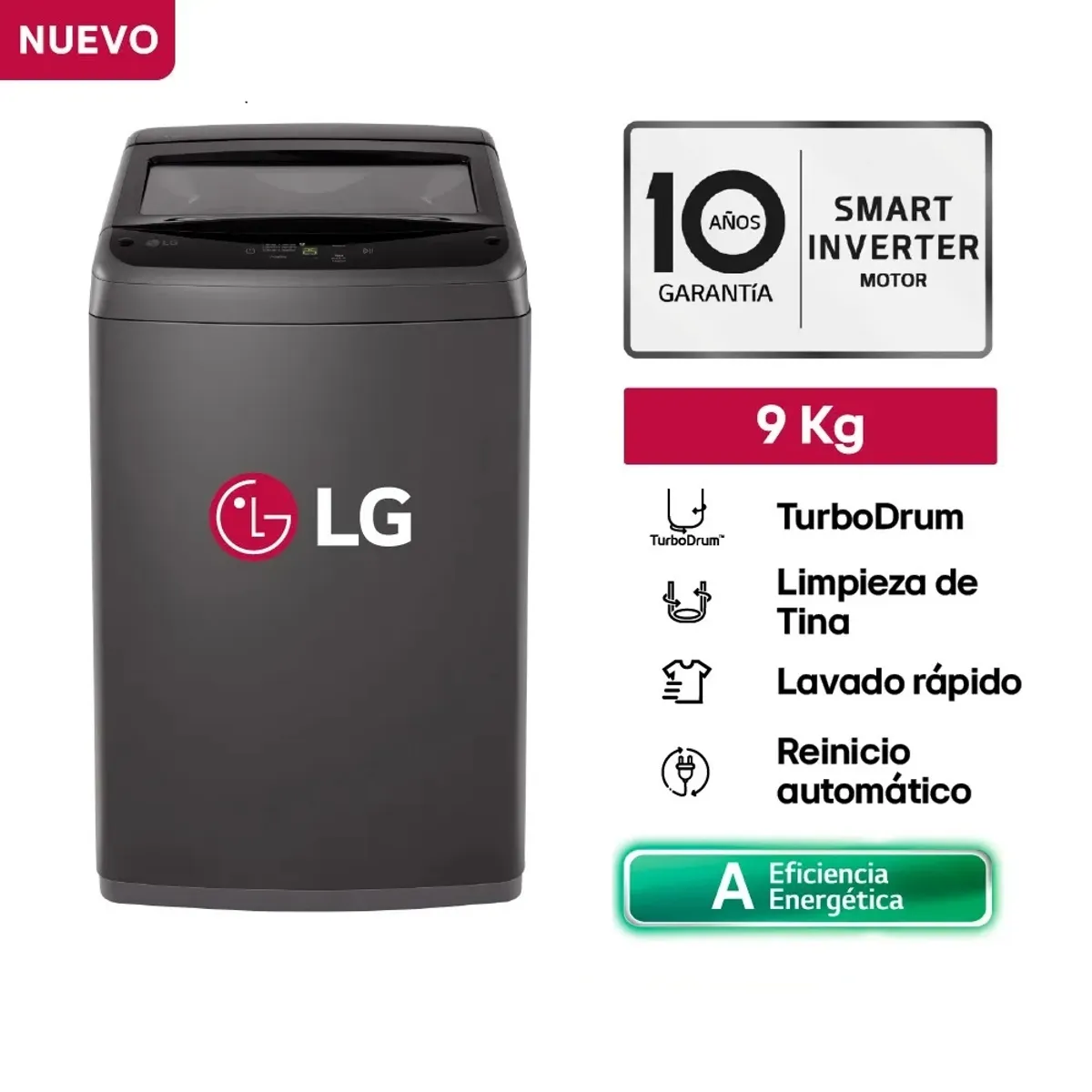 LAVADORA LG DE LAVADO RAPIDO Y CARGA SUPERIOR 9 KG WT9BVTB - 1