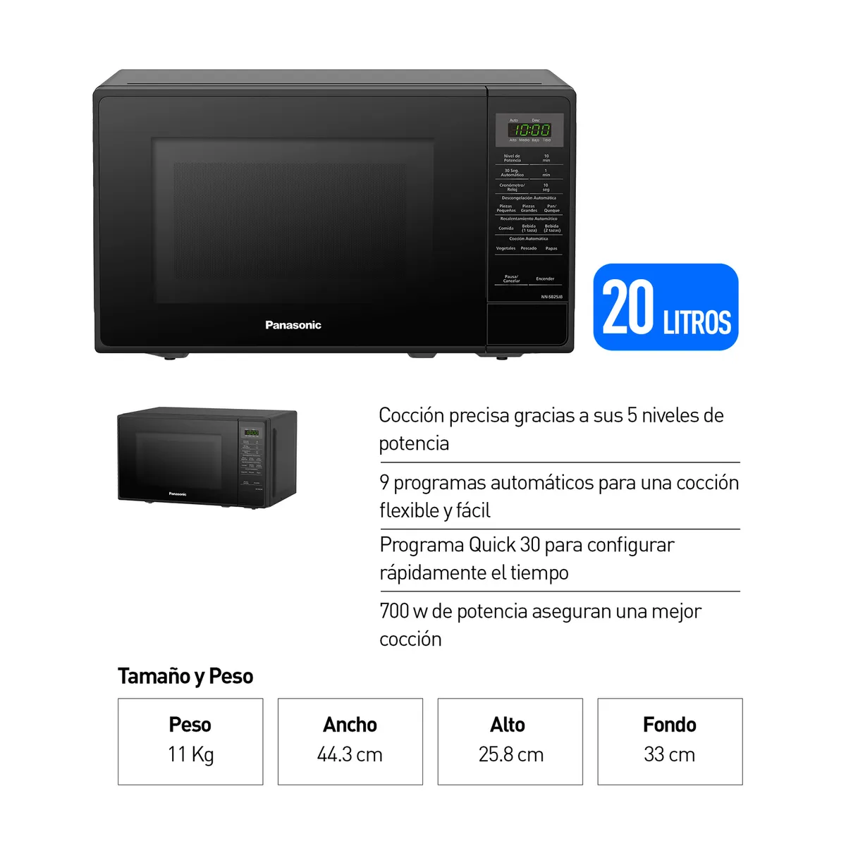 MICROONDAS PANASONIC NN-SB25JBRPK NEGRO 20L - 3
