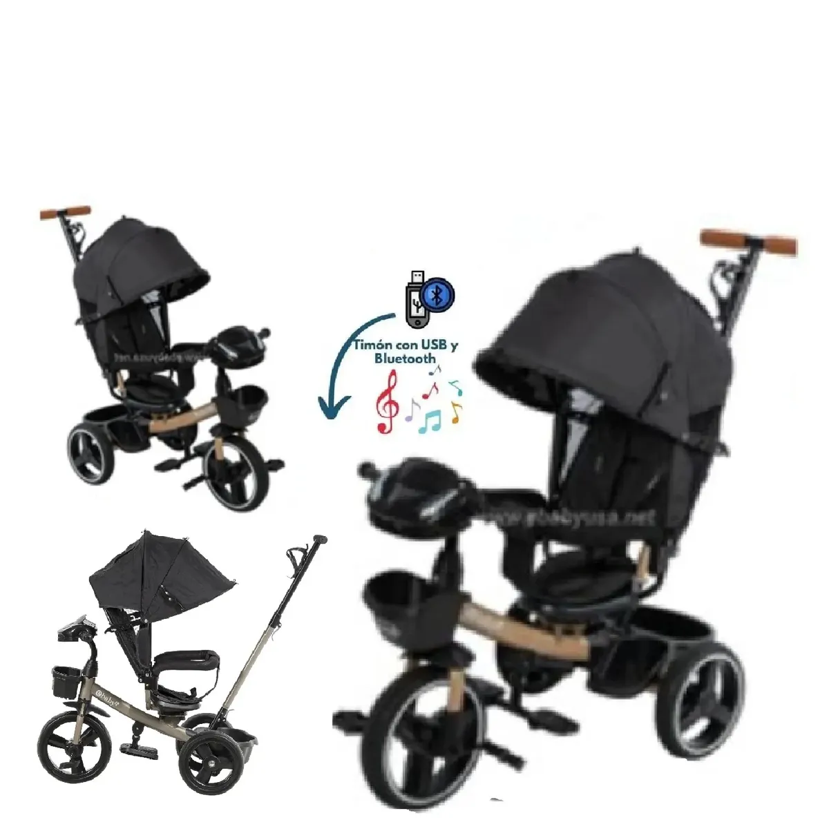 TRICICLO GUIADOR EBABY USB BLUETOOTH EB362A -NEGRO - 1