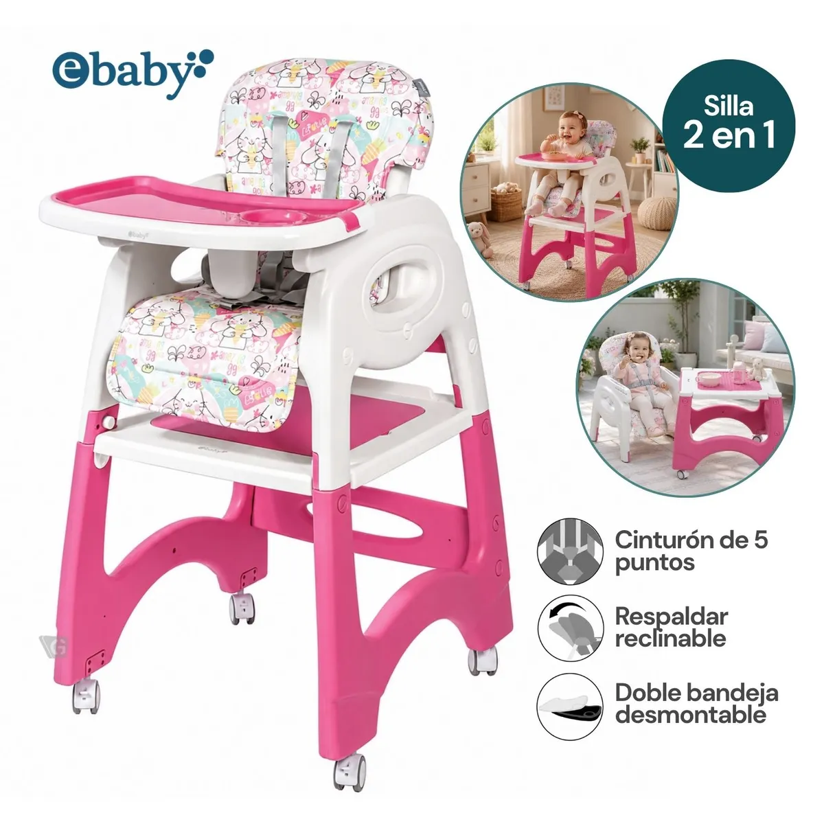 SILLA DE COMER ESCRITORIO LARA EB645-1 ROSA CONEJOS - 1