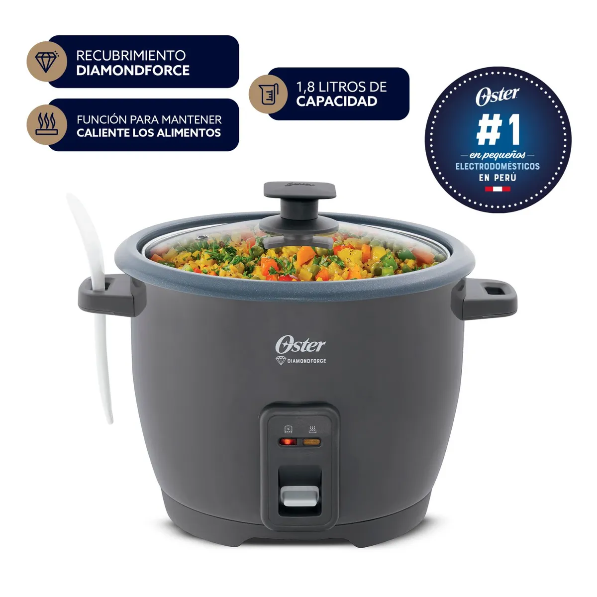 OLLA ARROCERA OSTER DE 1.8 L DIAMONDFORCE CKSTRCB10DFSKE GRIS - 1