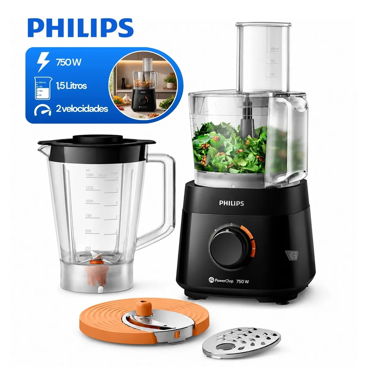PROCESADORA DE ALIMENTOS PHILIPS SERIE 3000 MOD. HR7301/90 - 1