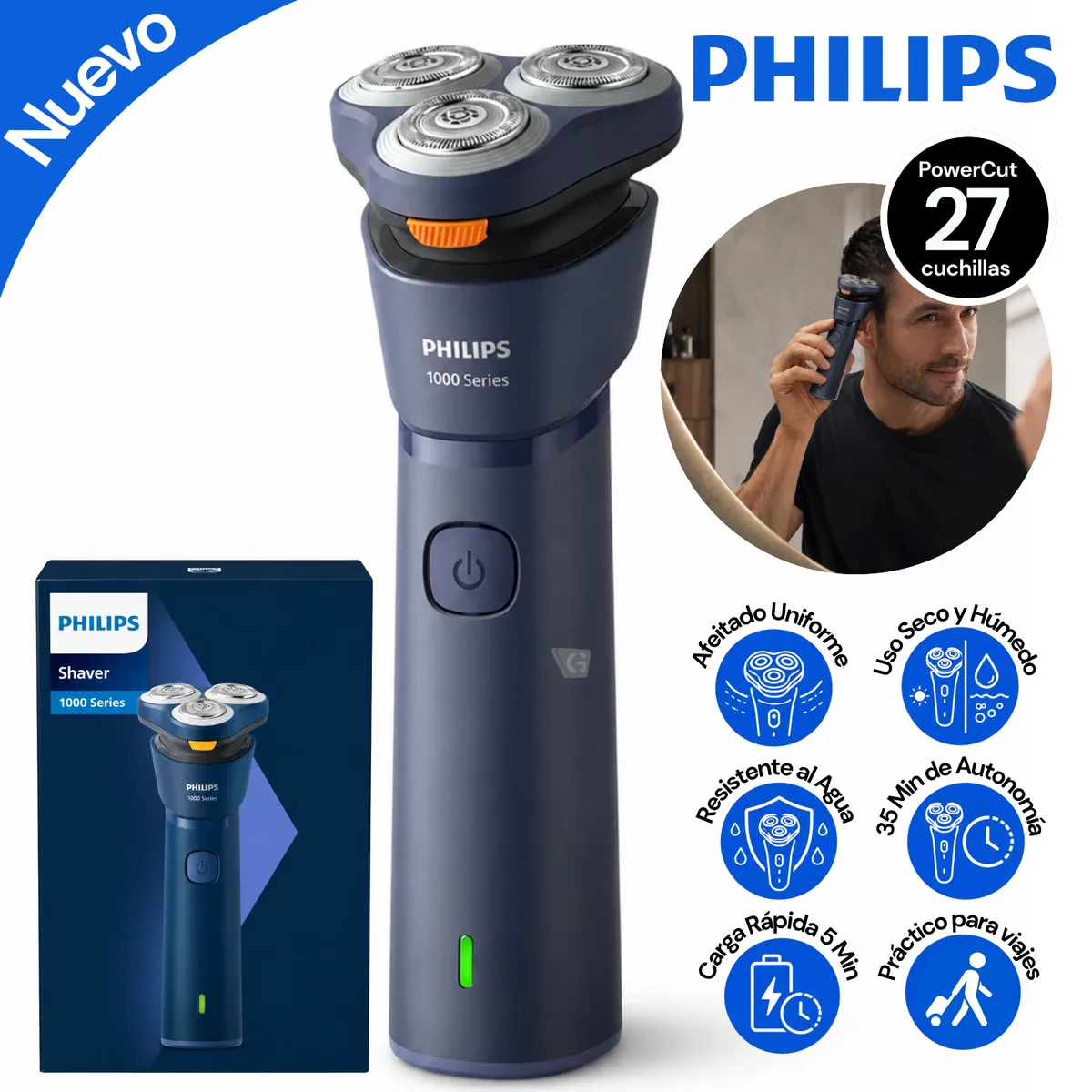 AFEITADORA SHAVER SERIES 1000 ELÉCTRICA PARA USO EN SECO Y HÚMEDO S1881_00 PHILIPS - 1
