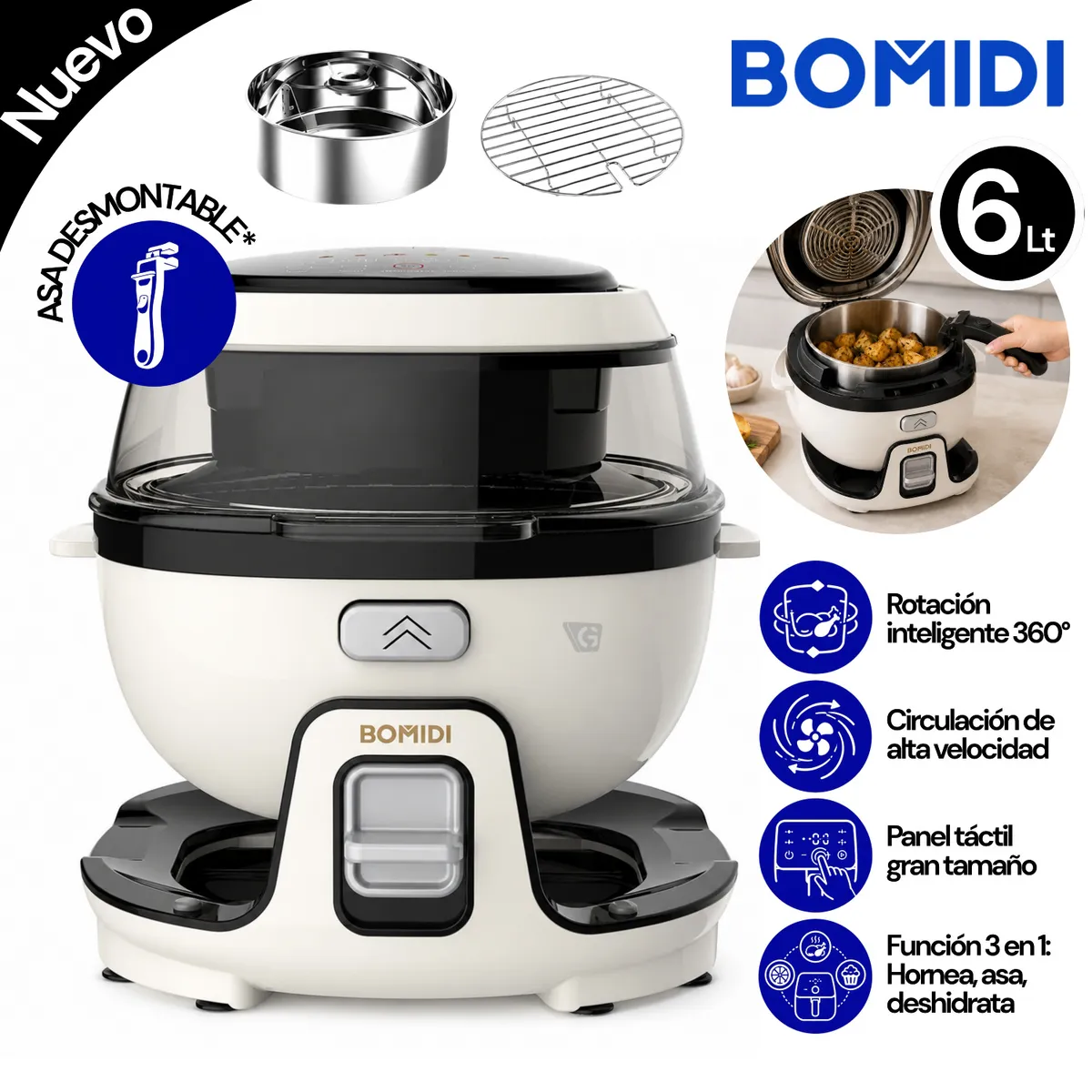 FREIDORA DE AIRE 6L BOMIDI AF01 BLANCO - 1