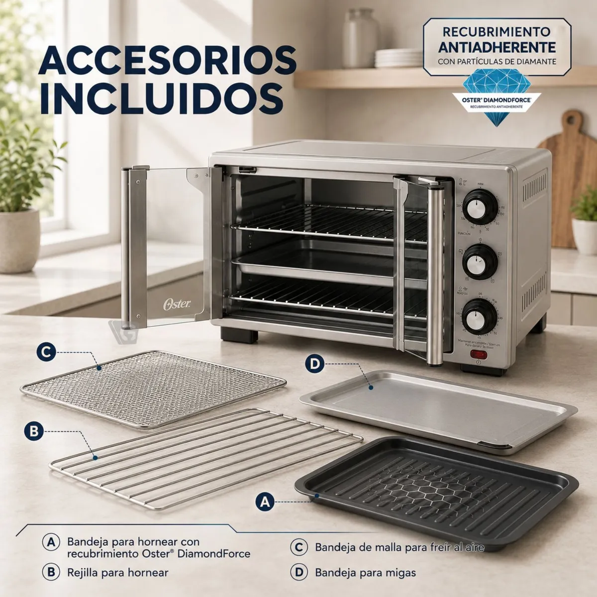 HORNO CON FREIDORA DE AIRE OSTER® DE 25 LITROS, PUERTAS FRANCESAS, TSSTTV25FDMAFNS - 2