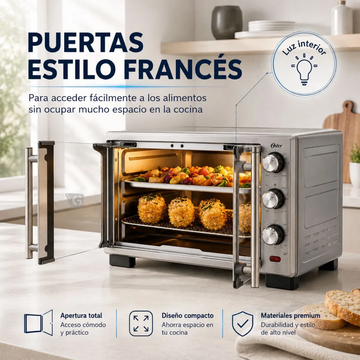 HORNO CON FREIDORA DE AIRE OSTER® DE 25 LITROS, PUERTAS FRANCESAS, TSSTTV25FDMAFNS - 3