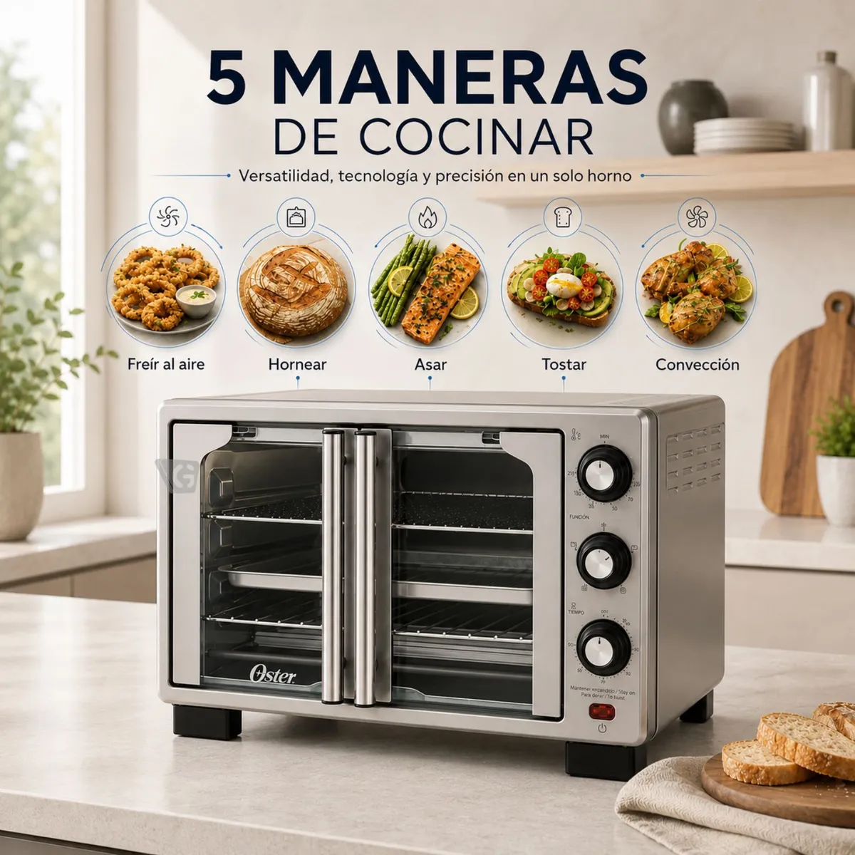 HORNO CON FREIDORA DE AIRE OSTER® DE 25 LITROS, PUERTAS FRANCESAS, TSSTTV25FDMAFNS - 5