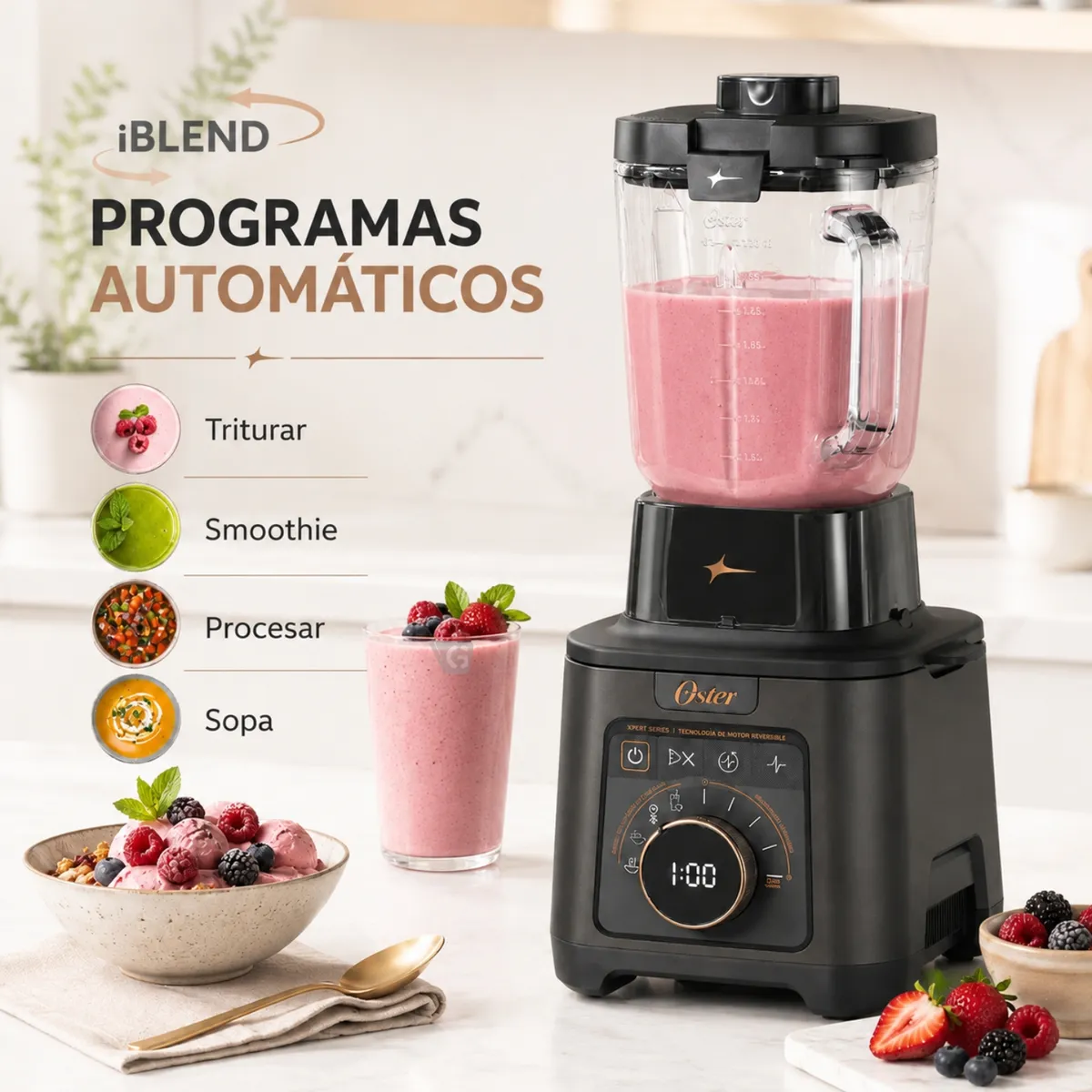 LICUADORA PROFESIONAL TITAN OSTER DE 2200 W CON 4 PROGRAMAS, 5 VELOCIDADES BLSTXT-XG - 5