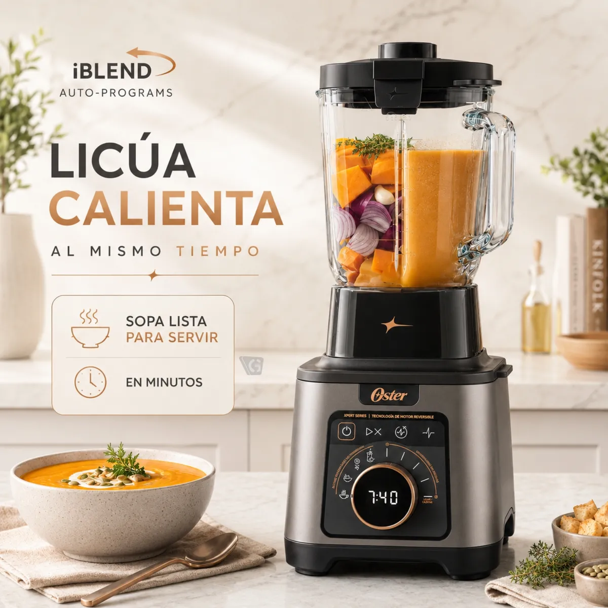 LICUADORA PROFESIONAL TITAN OSTER DE 2200 W CON 4 PROGRAMAS, 5 VELOCIDADES BLSTXT-XG - 6