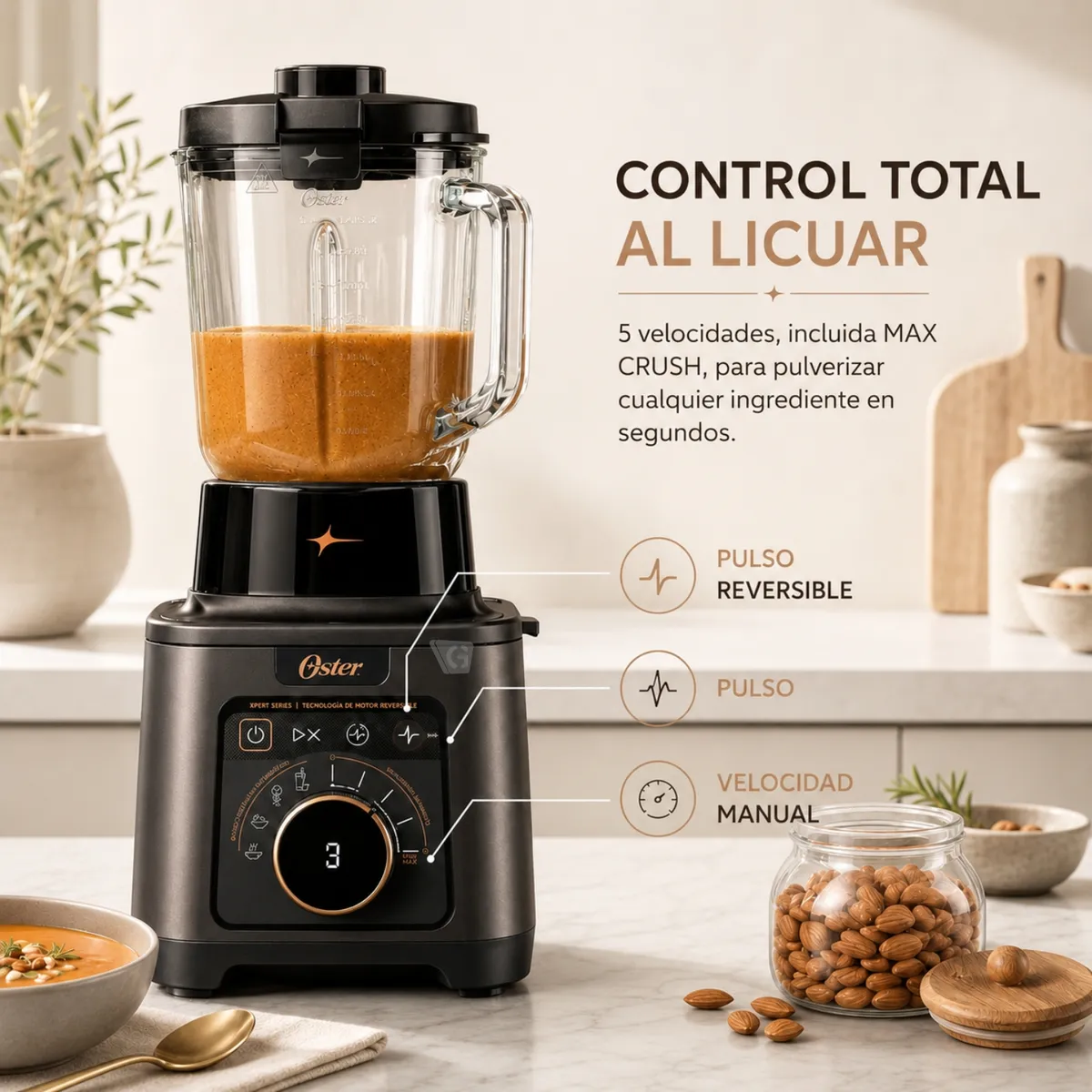 LICUADORA PROFESIONAL TITAN OSTER DE 2200 W CON 4 PROGRAMAS, 5 VELOCIDADES BLSTXT-XG - 7