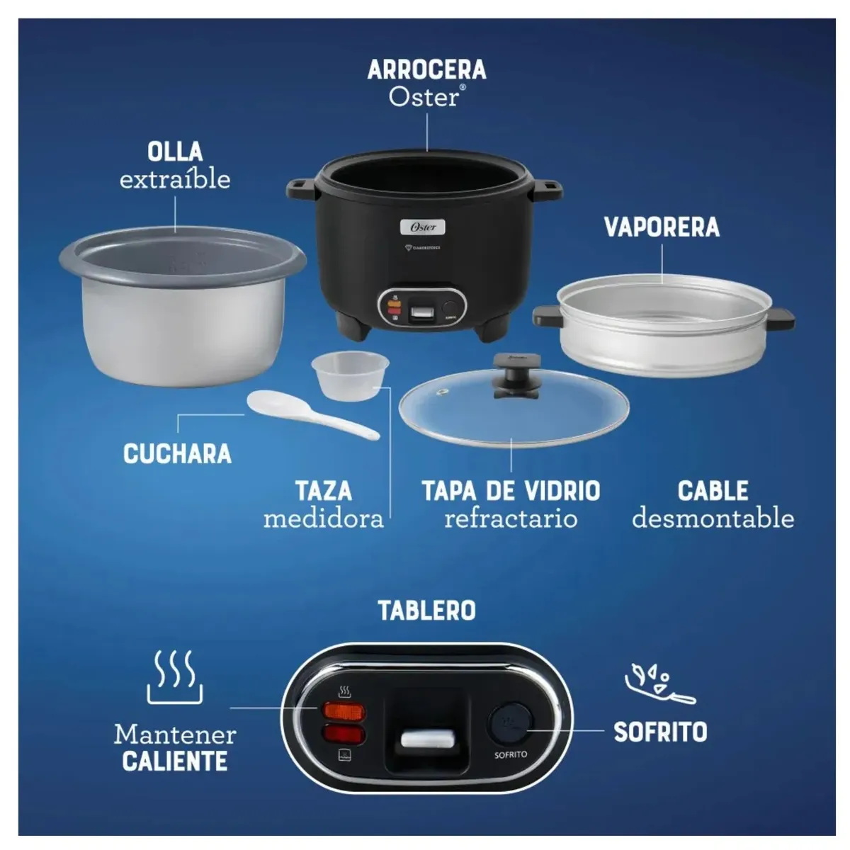 OLLA ARROCERA OSTER NEGRO DIAMONDFORCE 15 TAZAS CKSTRC15DFBLK - 6