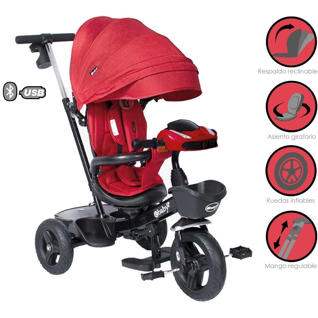 TRICICLO EBABY ARIA 334 GUIADOR ROJO - 1