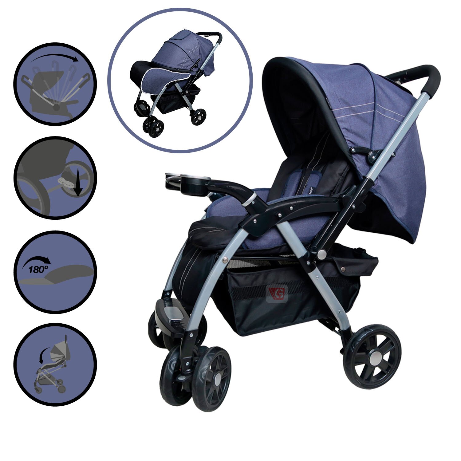 COCHE CUNA EBABY ROSSI EB1130 AZUL TRAVEL SYSTEM BLUE - 1
