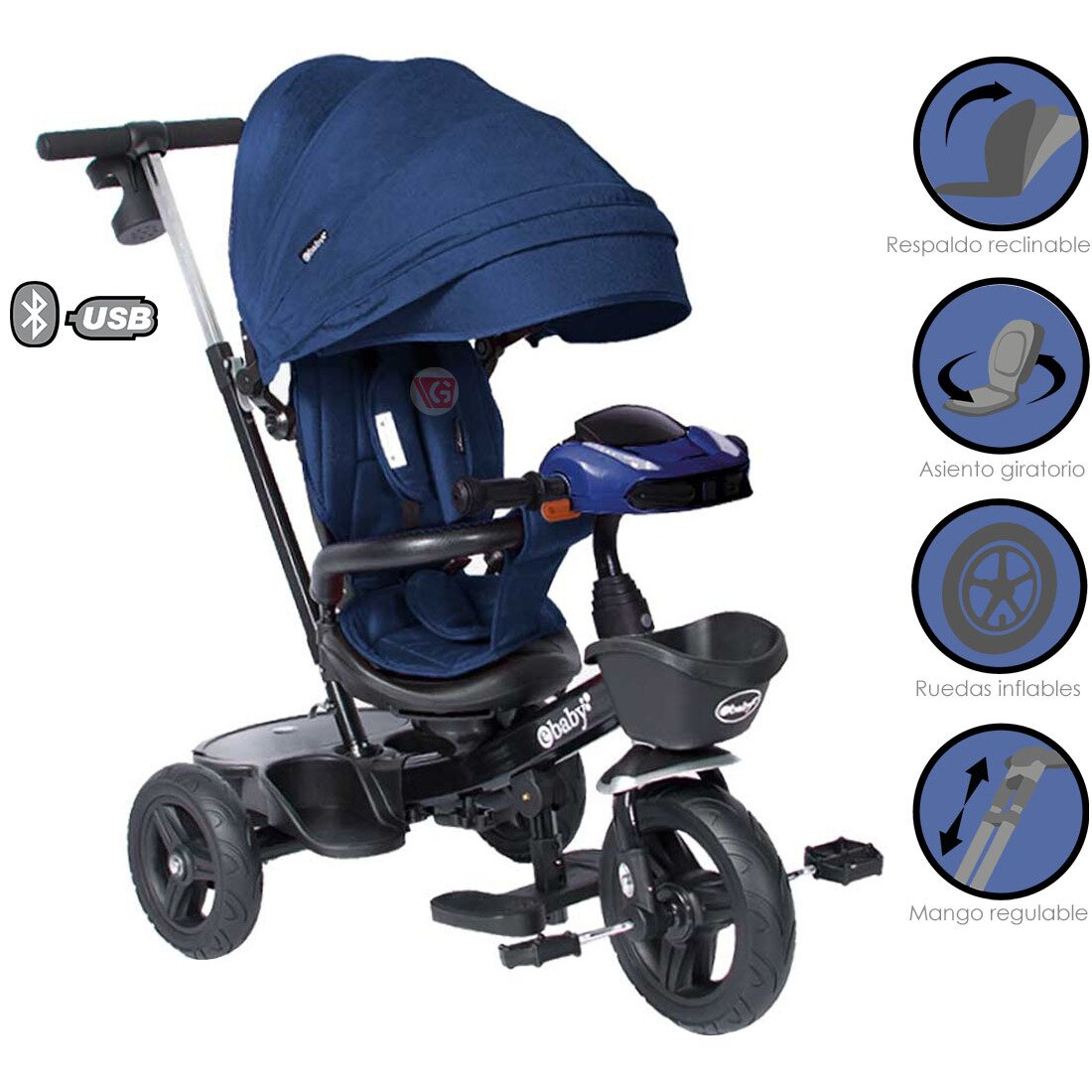 TRICICLO EBABY GUIADOR ARIA 334 AZUL - 1