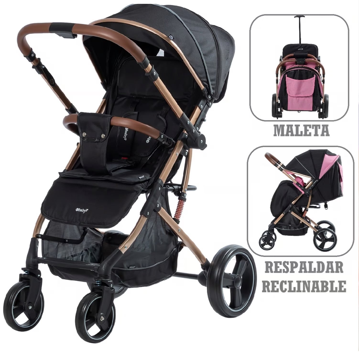 COCHE DE PASEO COMPACTO RUDI TIPO MALETA EBABY EB119 NEGRO - 1