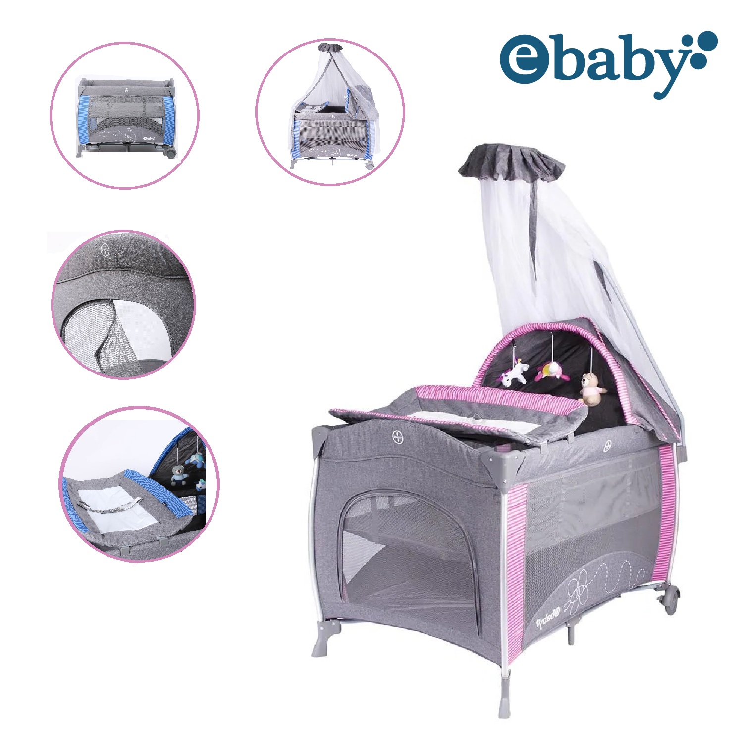 CUNA CORRAL EBABY NOA ROSADO CON TULL - 1
