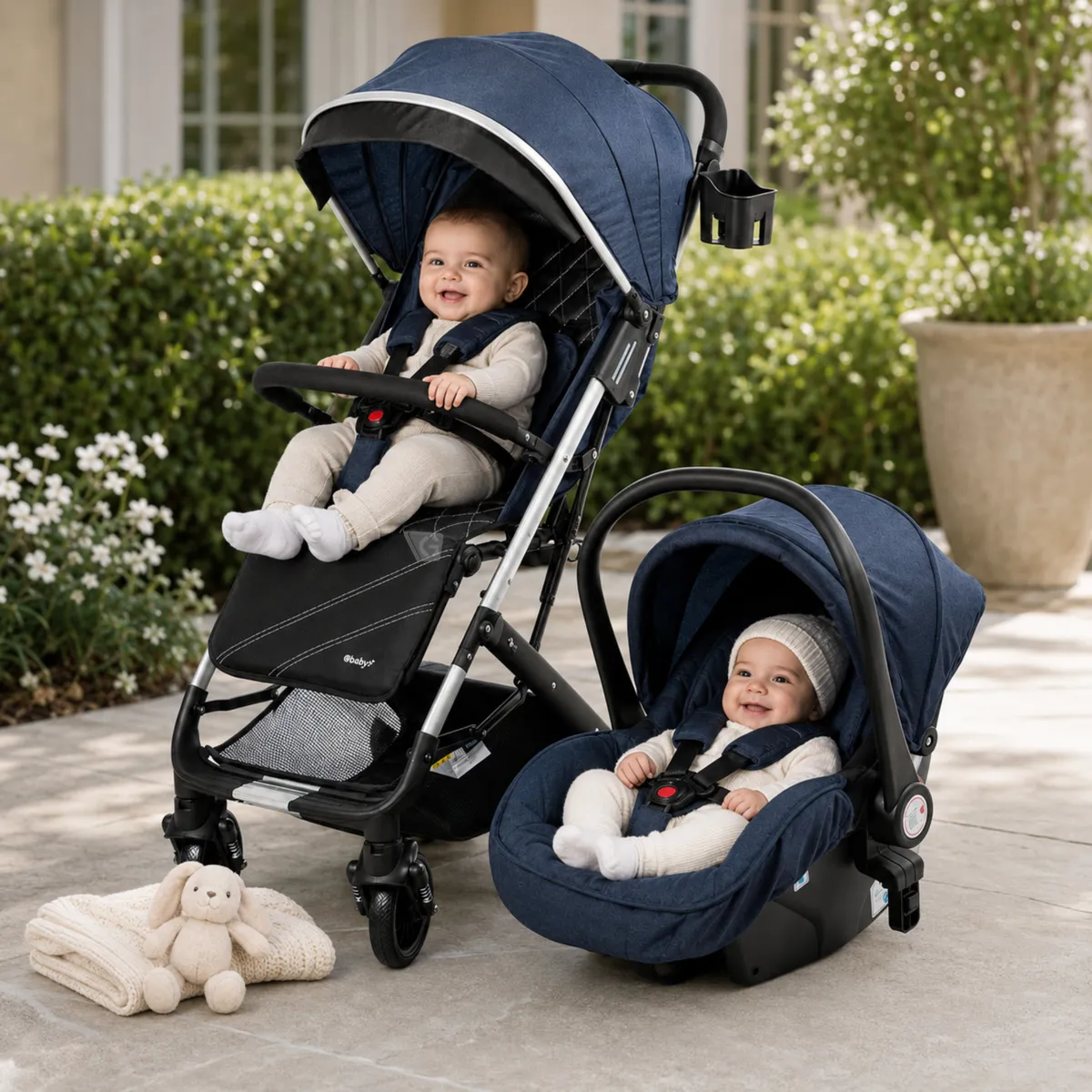 COCHE MALETA CON PORTABEBÉS URBAN WAY EBABY AZUL – EB136 - 5