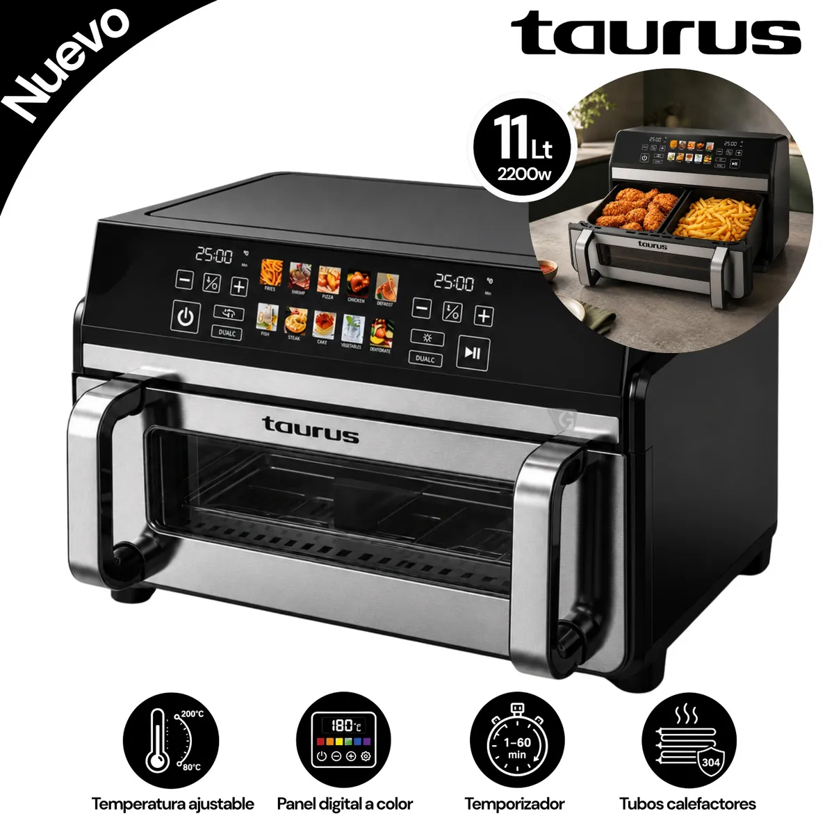 FREIDORA DE AIRE TAURUS DOUBLE AIR FRYER 11 L. - 1