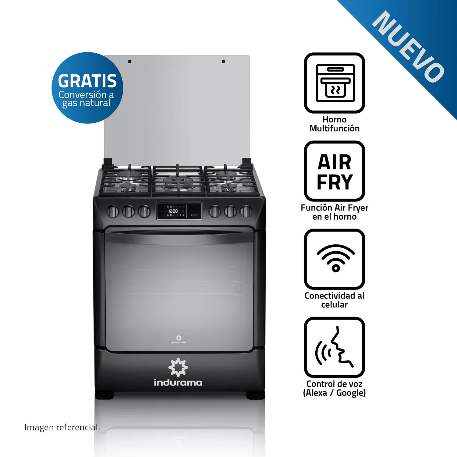 COCINA INDURAMA SMART CPI-3595N 30 PULGADAS 5 HORNILLAS BLACK STEEL - 1