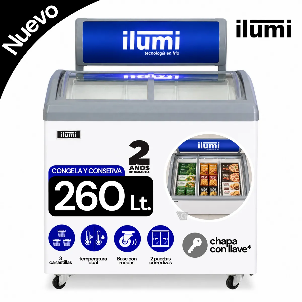 CONGELADOR HORIZONTAL 260LT BLANCO ILUMI TF-2600 - 1