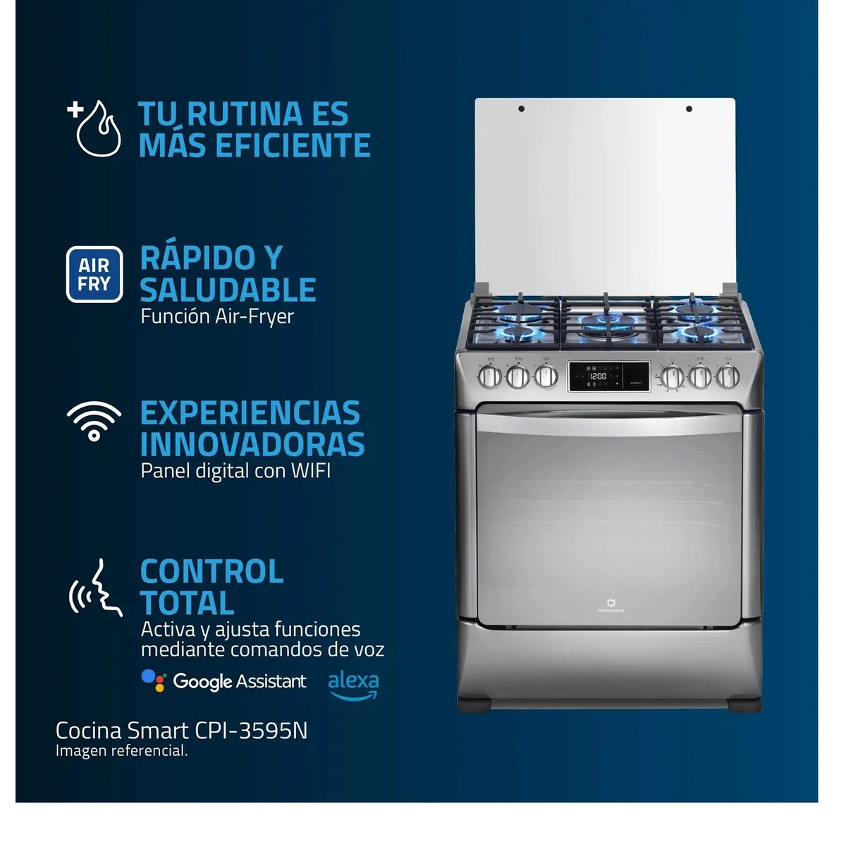 COCINA INDURAMA SMART CPI-3595C 30 PULGADAS 5 HORNILLAS CROMA - 7