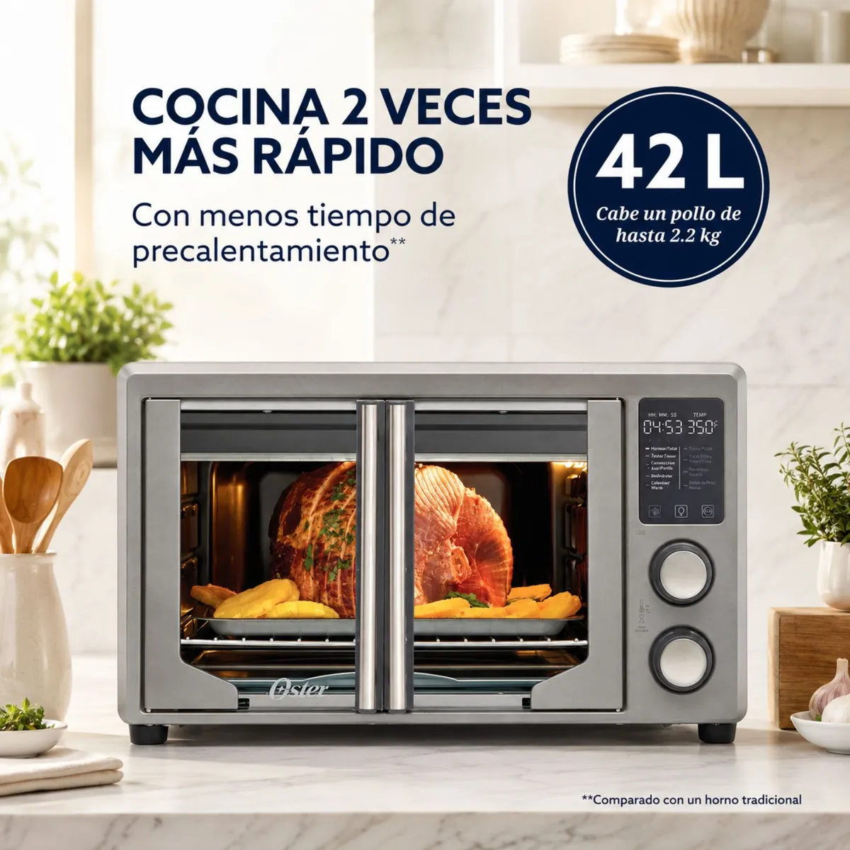 HORNO CON FREIDORA DE AIRE DIGITAL OSTER® DE 42 LITROS, PUERTAS FRANCESAS, TSSTTV42FDDAFNS - 6