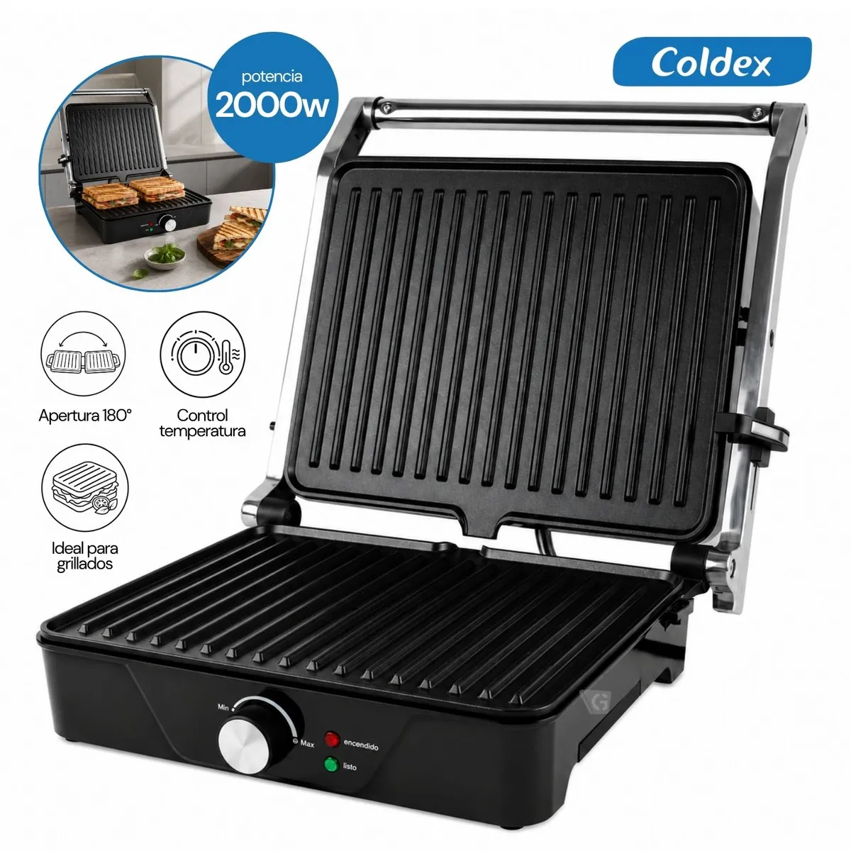 GRILL PANINI COLDEX CX-SND180GRILL ACERO INOXIDABLE 2000W - 1