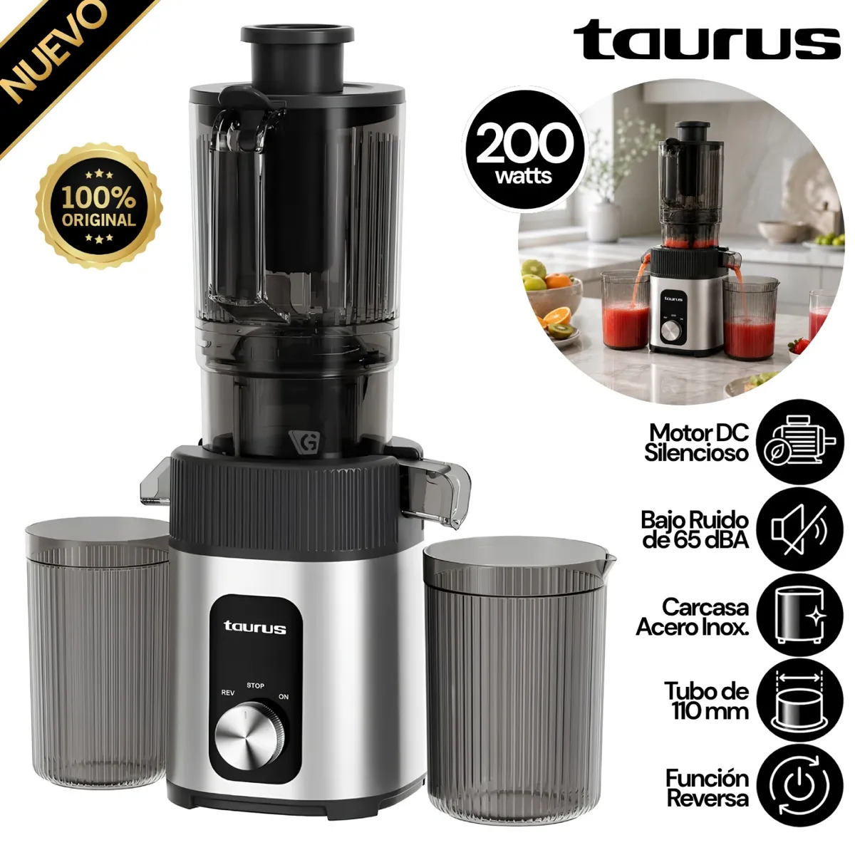 EXTRACTOR DE JUGOS DE PRENSADO EN FRIO MOD. SLOW JUICER TAURUS - 1