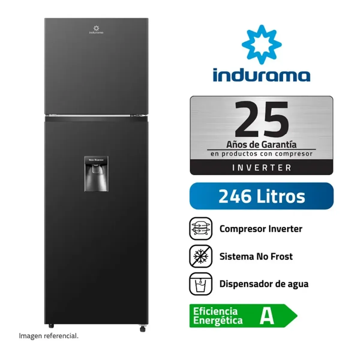 REFRIGERADORA TOP MOUNT 246 LITROS NEGRO INDURAMA RI-389DNI - 1